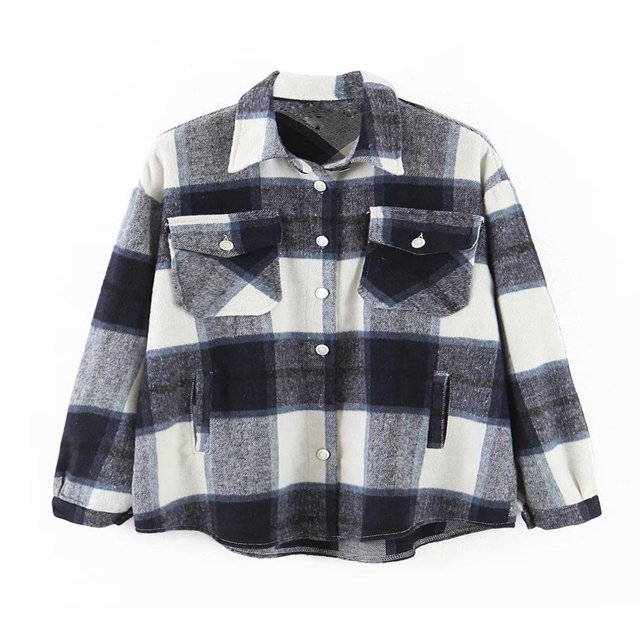 Womens Plaid Button Down Blouses Coat Thicken Jackets Cardigans Oversize Shirts S