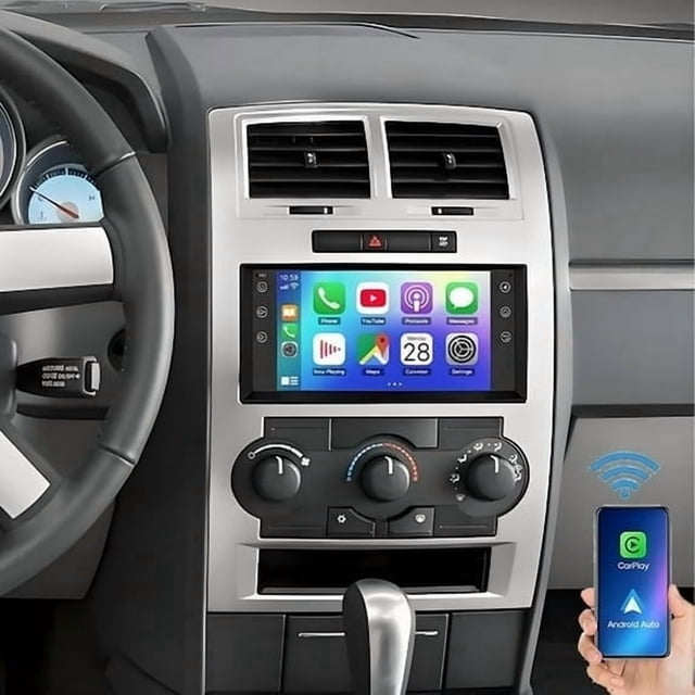 4+64GB Android 13 Unité de Radio de Voiture For Dodge Charger 2007-2010 - Écran IPS 7 Pouces, Support CarPlay/Android Auto GPS Navigation + Caméra HD, Bluetooth, FM, SWC