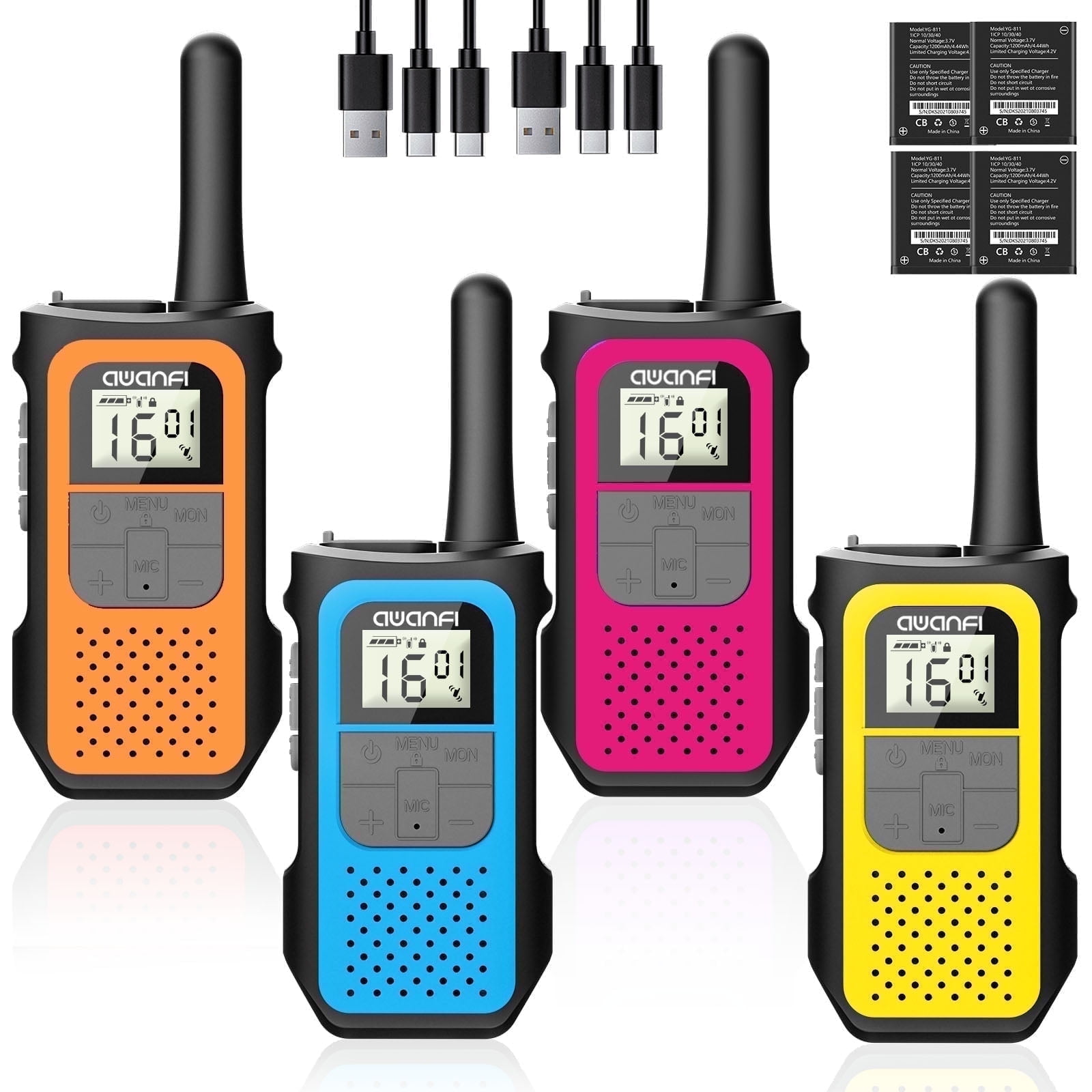 AWANFI Walkie Talkies Rechargeable 4 Pack, Long Range Family