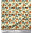 thumbnail image 1 of Soimoi Yellow Silk Fabric Tree & House Architectural Fabric Prints By Yard 42 Inch Wide, 1 of 5