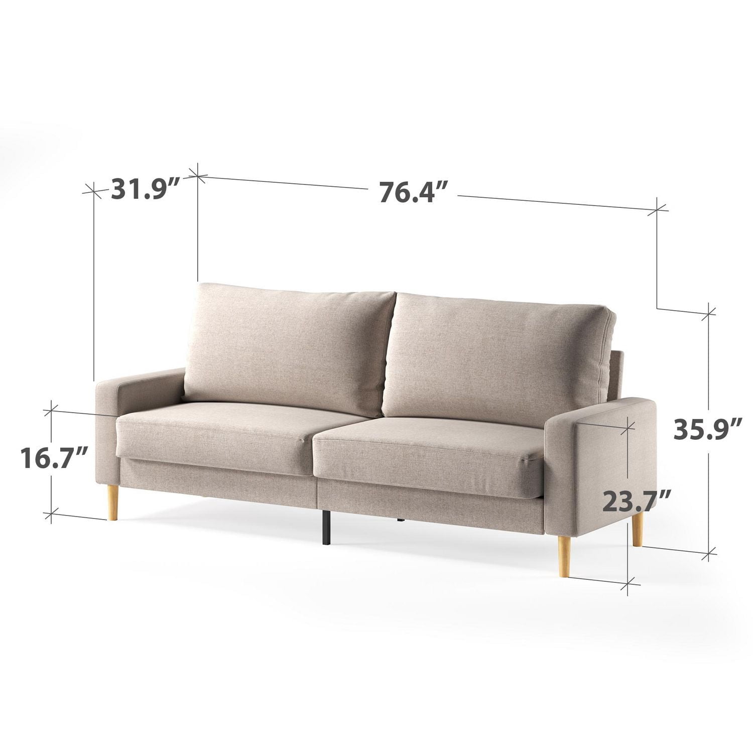 Zinus Colton 76 inch 3 Seat Upholstered Sofa Couch