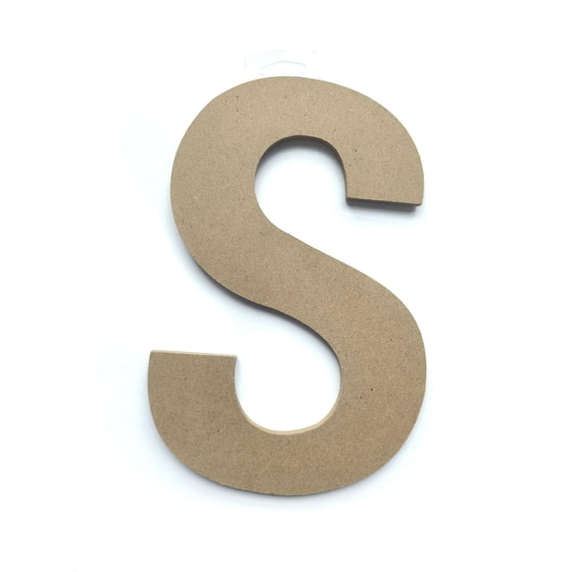 Lettre en Bois S de Lerman decor en MDF Non Fini, Mesurant 9 Pouces de Hauteur, Montrée Orientée vers l'Avant sur Fond Blanc, Idéale pour l'Artisanat en Bois, les Projets de Bricolage et les Décorations de Fête avec une surface Lisse pour une Personnalisation Facile.