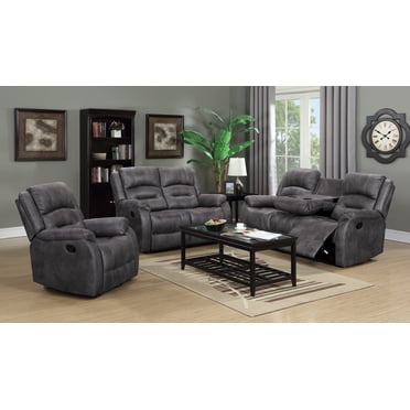 K-Living Larissa Recliner 3PCS Sofa Set in Dark Grey Palomino Fabric
