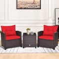thumbnail image 1 of Gymax 3PCS Outdoor Patio Rattan Conversation Set w/ Coffee Table Red Cushion, 1 of 10