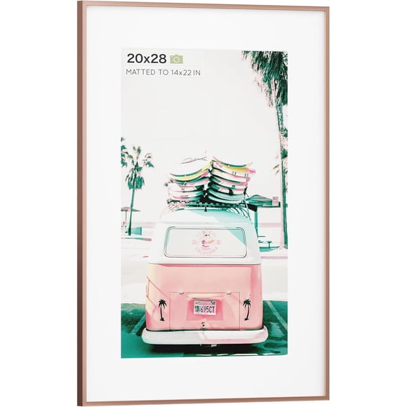 HAHDAXIA 20x28 Frame Rose Gold, Premium Metal 20x28 Picture Frames for Wall with Mat for 14 x 22 Photo, Large 28x20 Frame Matted to 14x22, Tempered Glass, Wall Hook Included, Set of 1