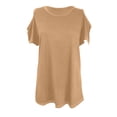 thumbnail image 4 of Off the Shoulder Shirts for Women Summer Short Sleeve Solid Color Tank Top Ladies Plus Size Beach Flowy Tees Blouse (Large, Khaki), 4 of 5