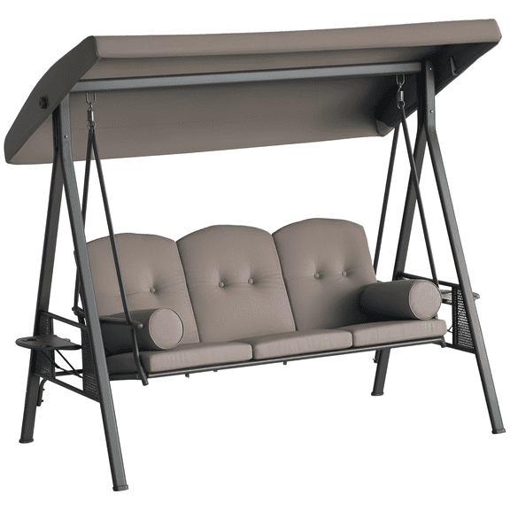 Outsunny Balançoire de Porche 3 Places, Chaise Balançoire d'Extérieur Robuste, Brun