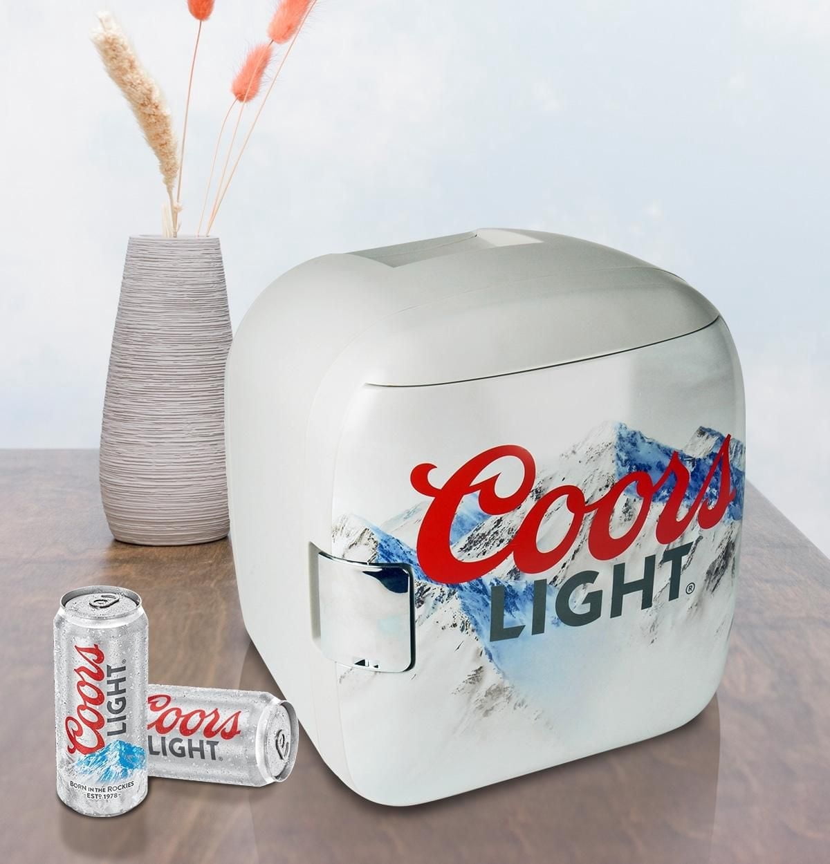 Coors Light Mini réfrigérateur 7,9 L, refroidisseur/réchaud portable 12 canettes pour voyage, maison, bureau - Gris