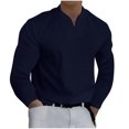 thumbnail image 2 of DPTALR Men Casual Shirt Solid Color Long Sleeve V-Neck Pullover Blouse Tops, 2 of 5