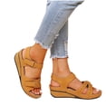 thumbnail image 4 of Dvkptbk Women's Comfy Platform Wedge Hook&Loop Adjustable Strappy Flower Black Sandals -Rhinestone Rivets Ladies Indoors Or Outdoors Comfortable Brown Slides For Women - Summer, 4 of 7