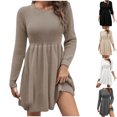 thumbnail image 1 of Gspmoly Robes Décontractées pour Femmes, Robe Chandail à Manches Longues et Col Rond Unie pour Femmes, Robe Chandail Longueur Genou, Robes d'Été pour Femmes Offres Hebdomadaires, 1 of 5