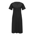 thumbnail image 4 of Pisexur Robe à Manches Courtes Col en V Hauteur Genou Mode Femmes Été Imprimé Décontracté Col en V Boutons Manches Courtes Vacances Poches Robe Femmes, 4 of 5