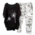 thumbnail image 2 of Mikilon Ensemble de Détente Confortable pour Femmes 2 Pcs Imprimé Décontracté Manches Moyennes Col Rond + Pantalon Noir-A L, 2 of 4