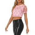 thumbnail image 4 of INSPIRE CHIC Women's Metallic Pattern Short Sleeves Party Crop T-Shirt L Light Pink, 4 of 6