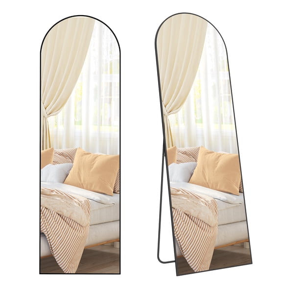 SONGMICS Full Length Mirror, 63 x 20 Inches, Arched Full Body Mirror with Stand, Aluminum Alloy Frame, Tempered Glass, for Bedroom, Living Room, Cloakroom, Arched Ink Black