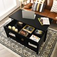 thumbnail image 2 of Giantex Lift Top Coffee Table with Hidden Storage Compartment and 3 Open Shelves, Solid Wood Legs, Modern Style, Black, 2 of 8
