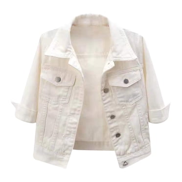 Bmisegm Womens Denim Jacket Women's Short Three Quarter Sleeve Jacket Camisole Cape Top Womens Denim Jacket White L