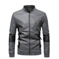 thumbnail image 1 of Qertyioot Manteau en Cuir d'Hiver pour Homme à Fermeture Éclair, Manches Longues, Décontracté, 1 of 8