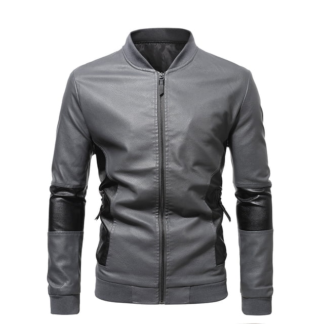 Qertyioot Manteau en Cuir d'Hiver pour Homme à Fermeture Éclair, Manches Longues, Décontracté