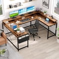 thumbnail image 3 of Bureau en Forme de U, Bureau de Jeu de 126 Pouces avec Support pour Moniteur et Lumières DEL, Grand Bureau d'Ordinateur Réversible en Forme avec Prises de Courant, Grand Bureau d'Angle pour Bureau avec Sac de Rangement et Crochets, 3 of 7