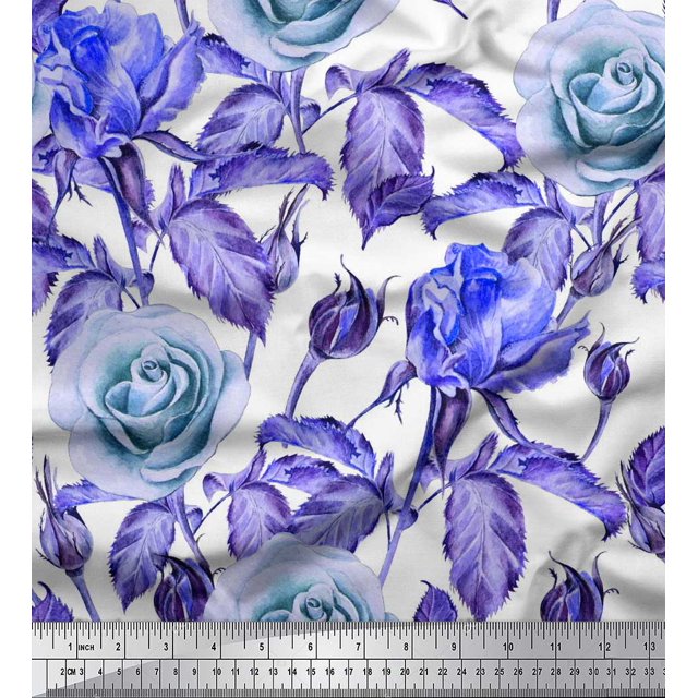 Soimoi Georgette Viscose Fabric Leaves & Rose Flower Print Fabric by The Yard 42 Inch Wide