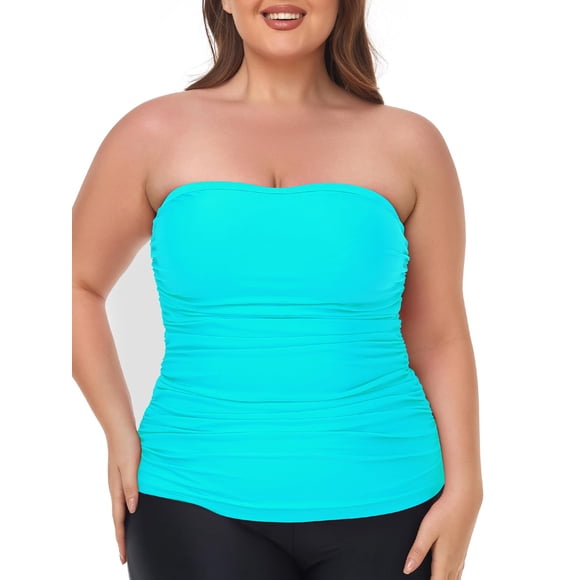 Ocean Blues Women's Bandeau Tankini Top Ruched Swimsuit Top Only Bathing Suit for Women, Size S