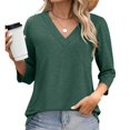 thumbnail image 4 of Plebaso Chemises à Manches 3/4 pour Femmes, Col en V, Tuniques Décontractées, Hauts Unis, Blouses Amples pour Dames, 4 of 6