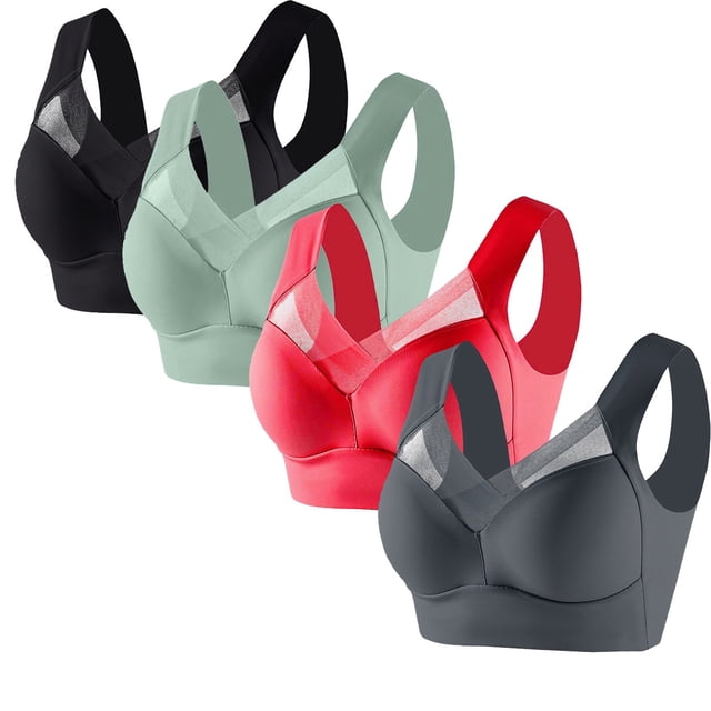 Timegard 4pc Bras for Women Wireless Comfy Breathable Full Coverage High Support Back Smoothing Everyday Bra