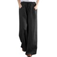thumbnail image 1 of Pantalon Grand en Coton et Lin pour Femmes, Habillé Décontracté, Couleur Unie, Taille Haute, Pantalon de Détente, Pantalon Capri d'Entraînement pour Femmes, 1 of 5