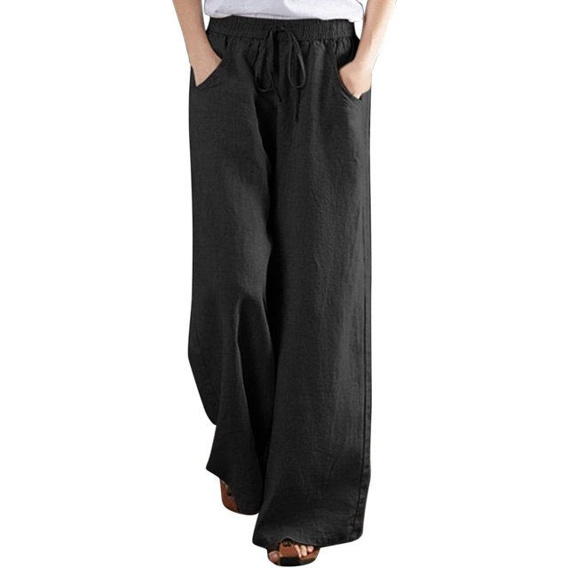 Pantalon Grand en Coton et Lin pour Femmes, Habillé Décontracté, Couleur Unie, Taille Haute, Pantalon de Détente, Pantalon Capri d'Entraînement pour Femmes