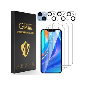 3 Pack Screen Protector for iPhone 14 Plus 6.7 inch with 3 Pack Camera Lens Protector, HD Clear Tempered Glass iPhone 14 Plus Screen Protector, 9H Hardness