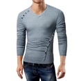 thumbnail image 2 of Dagugfen Long Sleeve Shirts for Men Irregular Button V Neck Trendy Casual Lightweight Hiking Tops Solid Color, 2 of 9