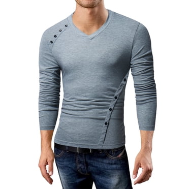 Weiqiqre T-Shirt Henley de Base Ajusté Décontracté pour Homme à Manches Courtes/longues en Coton Mode