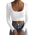thumbnail image 1 of Faithtur Femmes Chemise Courte Manches Longues Profond Col Rond Solide Couleur Tricot Crop Tops Rue Casual Parti Rue Printemps Tops, 1 of 4