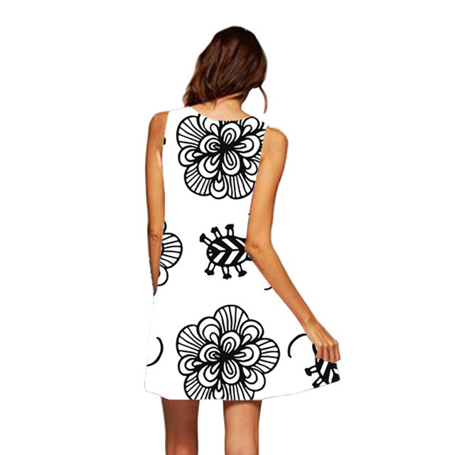 Fridja Womens Casual Summer Loose Printed Round Neck Sleeveless Dress