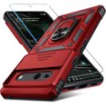 thumbnail image 1 of KOMI Compatible with Google Pixel 7a Case Built in Slide Camera Lens Cover+Screen Protector+Finger Ring Holder Kickstand,Heavy Duty Shockproof Full Body Protective Phone Cover,2023 Red, 1 of 5