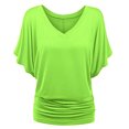 thumbnail image 1 of Kcodviy Plus Top V Neck Womens Loose V Neck Sleeve Batwing Loose T Womens Plus Ruffle Blouse Shirt Size Fold Hem Tops for Women Solid Plus Size Ladies Tops Plus Size Tops, 1 of 4