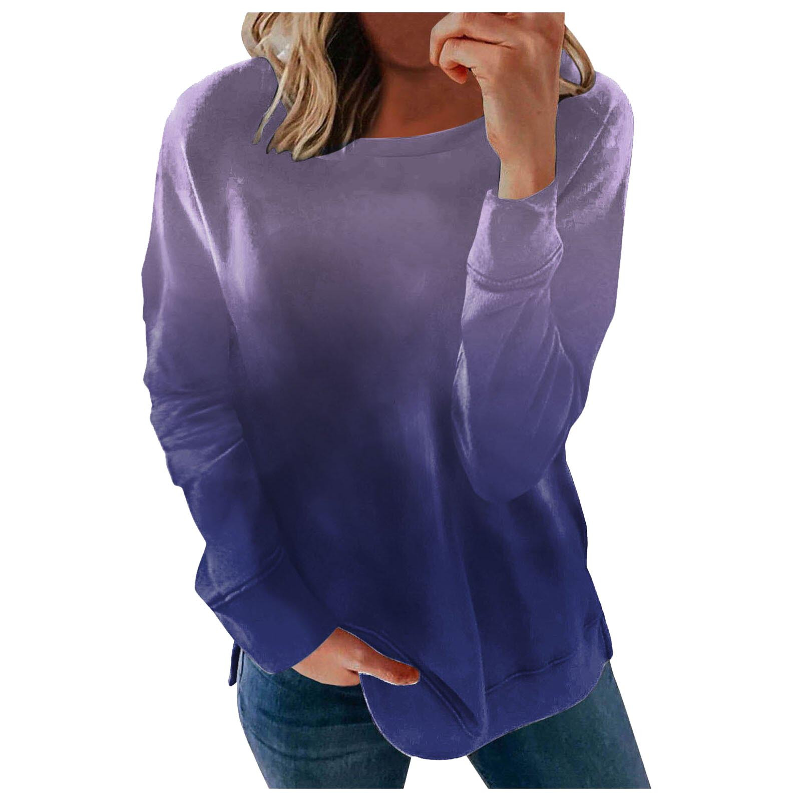 50 % de Rabais Liquidation Chandail en Molleton Surdimensionné pour Femmes 2023 et Hiver Nouveau Dégradé Col Rond T-shirt