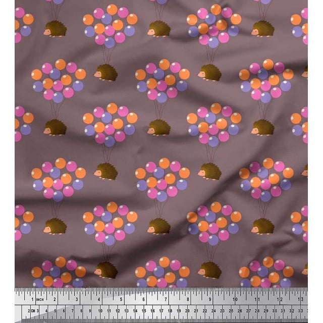 Soimoi Georgette Viscose Fabric Balloon & Hedgehog Kids Decor Fabric Printed Yard 42 Inch Wide