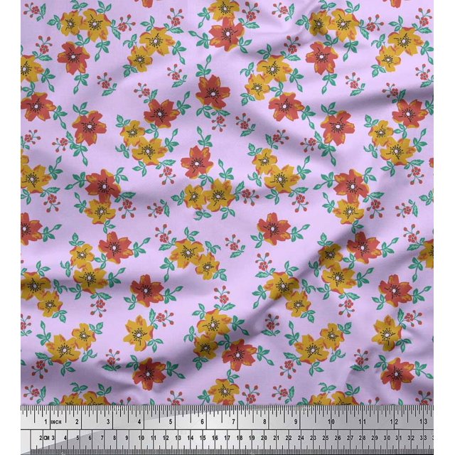 Soimoi Poly Georgette Fabric Leaves & Floral Artistic Fabric Prints by Yard 42 Inch Wide