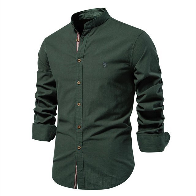 RXIRUCGD Chemise Blouse Décontractée pour Homme à Manches Longues, Couleur Unie, Col Rabattu, Vert Armée, Taille : TG