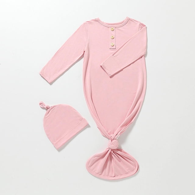 RXIRUCGD Newborn Baby Boy And Baby Girl Solid Color Jumpsuit Pajamas Hat Set Rompers( Pink, Size:0 Month )