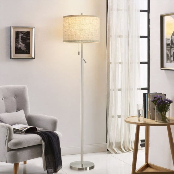 NATYSWAN Floor Lamp, Height Adjustable Standing Lamp Tall Lamp with Fabric Lampshade&Pull Chain Corner Floor Lamps for Living Room, Bedroom & Office Bulbs Not Included