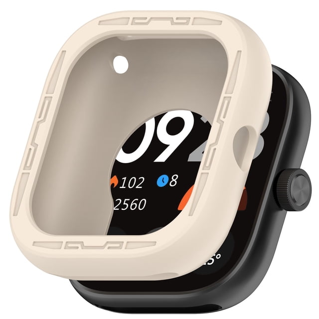 Silica Gel Smartwatch Case with a drop-proof and waterproof design, shown in a beige color. This smartwatch accessory features a classic, minimalist design with ergonomic contours for a comfortable fit. Made from premium silica gel soft rubber, it provides excellent protection against drops and scratches. The seamless design allows for easy installation and removal, ensuring compatibility with electronic smartwatches while maintaining access to all features. Suitable as a durable screen protector for daily use.