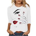 thumbnail image 1 of Penkiiy Hauts pour Femmes Mode Femmes T-shirt Imprimé Mi-Long Manches 3/4 Blouse Col Rond Hauts Décontractés Blanc Vêtements Y2K, 1 of 4
