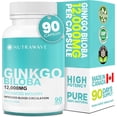 thumbnail image 1 of Nutrawave Ginkgo Biloba 12,000 mg (50:1 Extract) – Memory & Cognitive Support, Standardized 24% Flavone Glycosides, 90 Vegan Capsules, Non-GMO, Gluten-Free, Made in Canada, 1 of 11