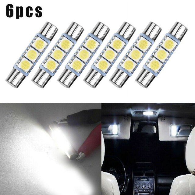 3pair Xenon White 3SMD 6641 6614F LED Bulb Sun Visor Makeup Mirror Fuse Light Faster On/ Off Response And Vibration Resistance