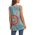 thumbnail image 2 of Débardeur Boho Sans Manches pour Femmes, Col en V, T-shirt Décontracté, Bleu, TTG, 2 of 7