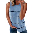 thumbnail image 1 of MRULIC T-Shirts pour Femmes Mode T-shirt Sans Manches Ample Col Rond Imprimé Rayé Hauts T-Shirts pour Femmes Bleu + US:16-18, 1 of 3