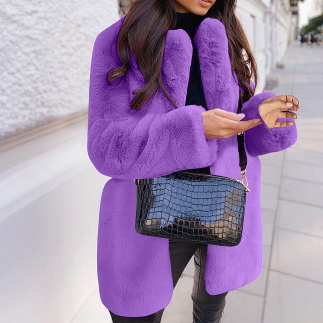 LSLJS Women Long Sleeve Lapel Plush Coat Fashion Solid Color Warm Coat